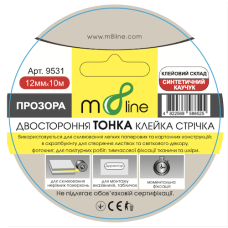 Скотч m8line "Тонка Двостороння Клейка Стрічка 12*10м (1/400) ШК/інд.етик.